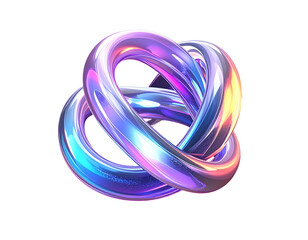 Glossy, iridescent torus knot floating against a stark black background