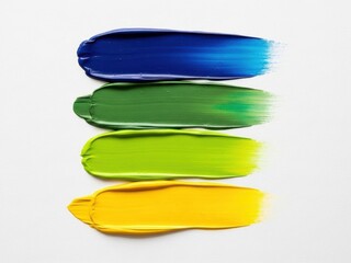 Vibrant paint swatches in blue, green, and yellow