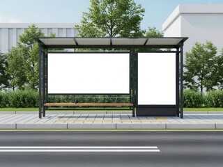 Modern bus stop shelter along urban roadside