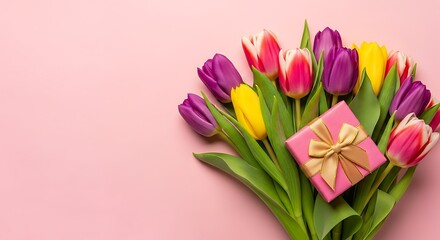 Obraz premium Vibrant tulips and gift box celebrating mother's day with love and appreciation