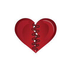 Glossy Red Heart Stitched with Black Thread Representing Emotional Healing and Resilience