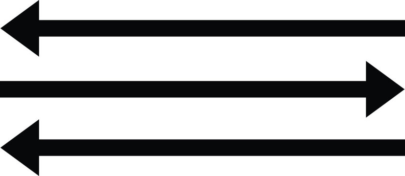 Horizontal Parallel Arrows Set pointing Left and Right, Black Minimalist Directional Vector Illustration
