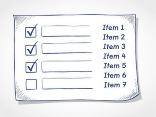 Hand-drawn checklist with items marked complete