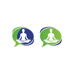  Dual Icons of Meditating Figure Inside Speech Bubbles Representing Mindful Communication