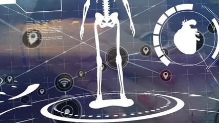 Animation of biological data and network of connections over caucasian woman using smartwatch - Powered by Adobe