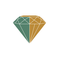 Geometric Diamond Illustration with Green and Gold Facets Representing Value and Clarity
