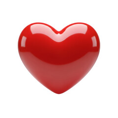 Shiny red heart with glossy finish and realistic reflections isolated on transparent background