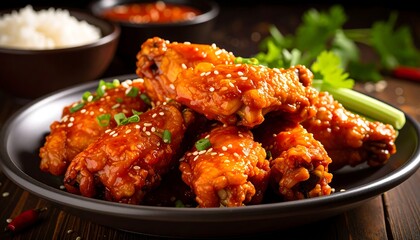 A plate of savory fried chicken garnished with herbs