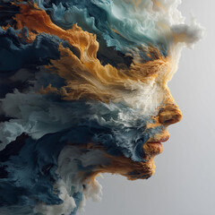 Surreal side profile made of storm clouds and dramatic abstract sky art