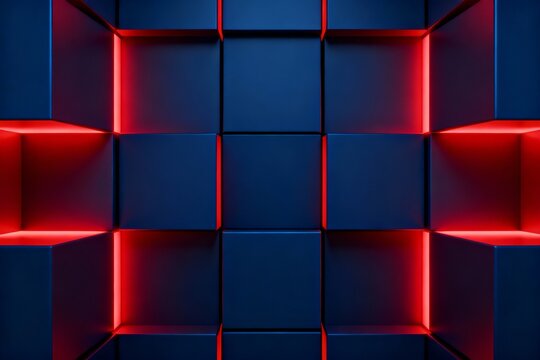 Abstract pattern of blue and red cubes