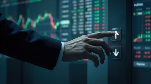 Interest rate uncertainty concept with up and down arrows, economic volatility, financial risk and market instability background video with copy space