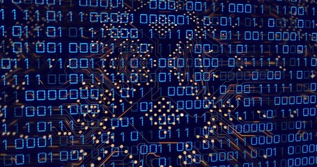 Animation of binary codes with micro processing data on digital interface - Powered by Adobe