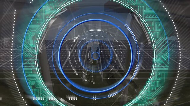 Animation of processing circle and connections over solar panels