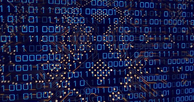 Animation of binary codes with micro processing data on digital interface