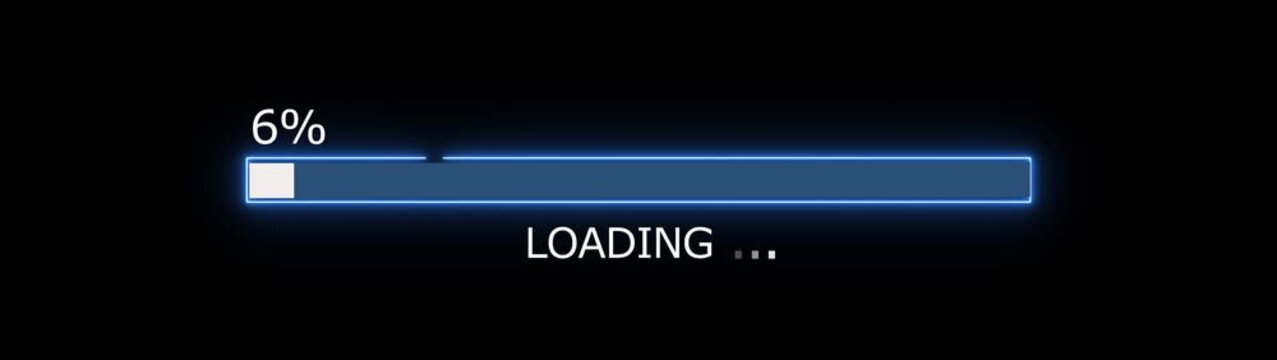 7% loading bar icon diagrams info graphics animation. Neon loading bar sign background video.