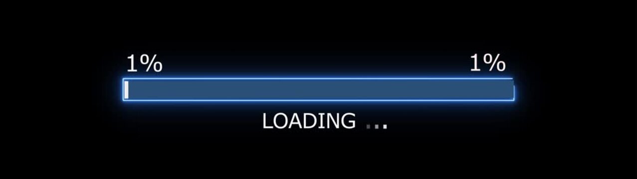 1% loading bar icon diagrams info graphics animation. Neon loading bar sign background video.