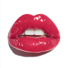 Glossy red lips beauty closeup isolated on clean white background studio