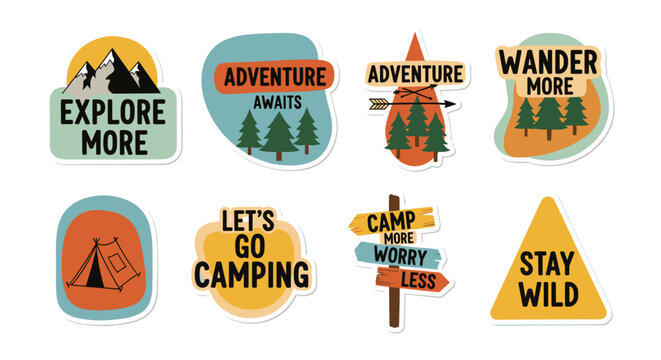 Camping Adventure Sticker Pack &ndash; Colorful Outdoor Quotes & Nature Graphics