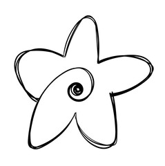 Hand-drawn abstract star with spiral center, rough sketch lines, minimalist black illustration on white background.