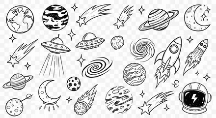 Space Doodle Clipart Set – Hand-Drawn Rockets, Planets, Stars & Galaxy Elements © NajmulHussain
