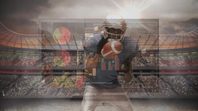 American football player tackling for ball in slow motion