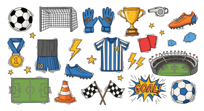 Soccer Game Day Clipart Set &ndash; Colorful Football Icons, Jerseys, Trophies & Equipment