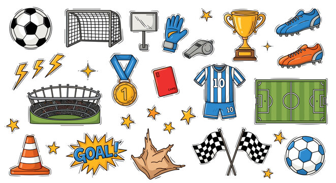 Soccer Game Day Clipart Set &ndash; Colorful Football Icons, Jerseys, Trophies & Equipment