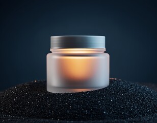 Blank Translucent Bioplastic Cosmetic Jar Mockup on Black Sand