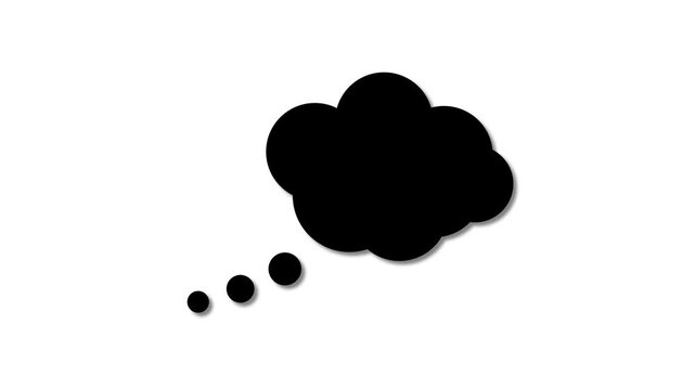 Blue thought bubble icon with three small dots, isolated on white background. Simple flat symbol representing thinking, ideas, imagination, communication, and brainstorming concepts.