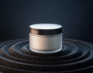 Blank Translucent Bioplastic Cosmetic Jar Mockup on Black Sand