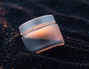 Blank Translucent Bioplastic Cosmetic Jar Mockup on Black Sand