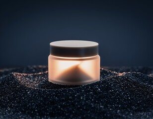 Blank Translucent Bioplastic Cosmetic Jar Mockup on Black Sand