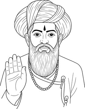 Sant Sewalal Maharaj Outline Illustration Line Art Spiritual Portrait Design