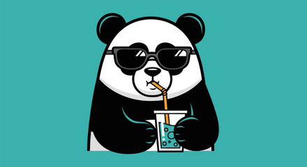 Cartoon panda drinking soda in sunglasses © Kemping