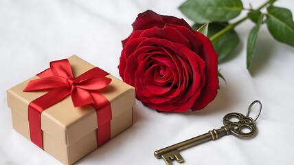 red rose and gift box