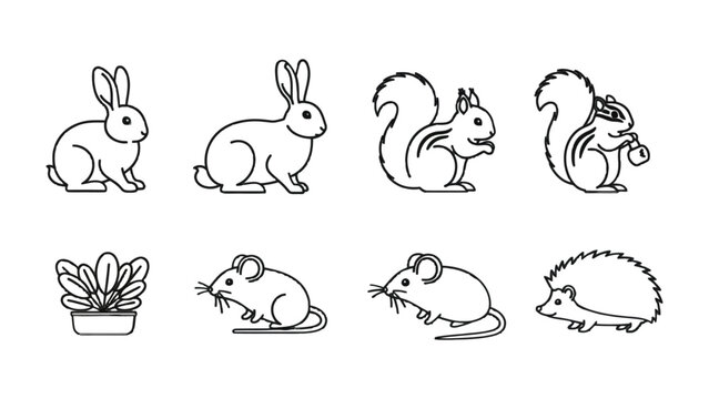 Outline Animals: A delightful collection of outline drawings showcasing a diverse group of adorable animals in a simple yet charming style.