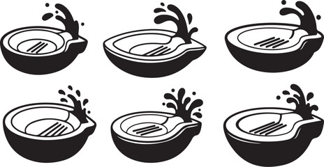 Black and White Coconut Illustrations with Splash Effects