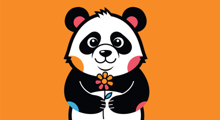 Cartoon panda holding flower © Kemping