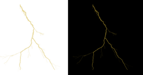 A yellow lightning bolt on white and black backgrounds side by side isolated on transparent background
