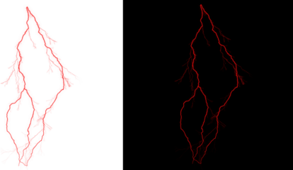 Red lightning bolt shapes on white and black backgrounds isolated on transparent background