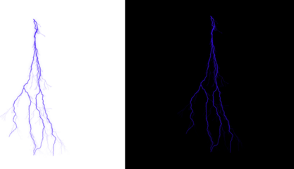 A blue lightning bolt on white and black backgrounds side by side isolated on transparent background