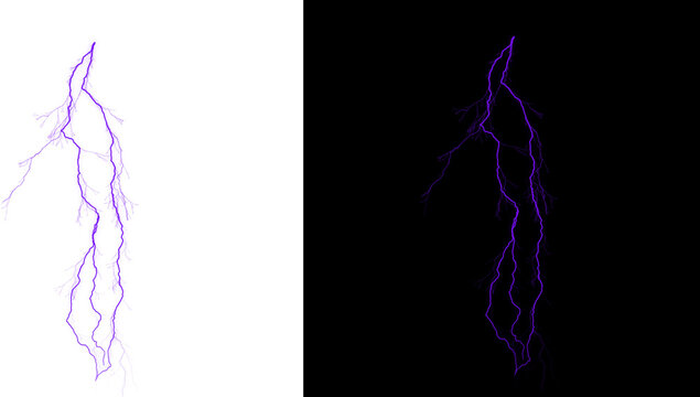 A purple lightning bolt on white and black backgrounds side by side isolated on transparent background