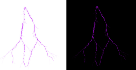 Purple lightning bolt on white and black backgrounds side by side isolated on transparent background