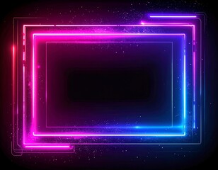 A neon-lit rectangular frame with pink and blue gradient