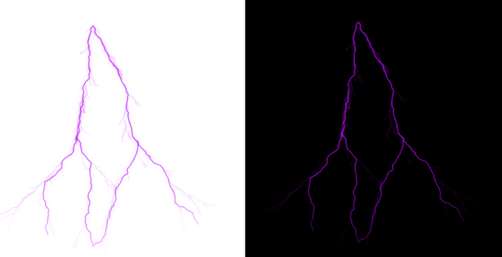 Purple lightning bolt on white and black backgrounds side by side isolated on transparent background - Powered by Adobe