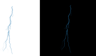 Electric blue lightning bolt on white and black backgrounds isolated on transparent background