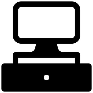 Cash register. Outlined stroke vector icon with black-filled details.
