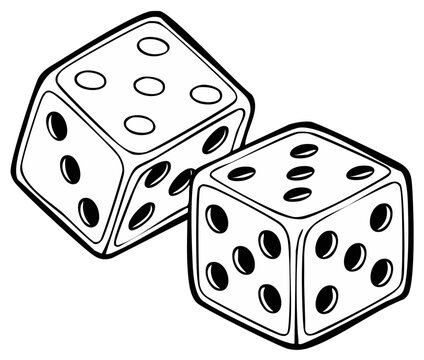 Two Dice in Outline Style Showing Numbers for Gaming and Chance
