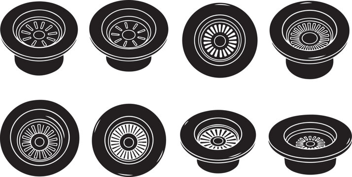 Set of eight black and white decorative knob designs