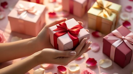 woman holding gift boxes